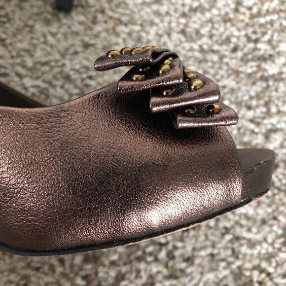 Vince Camuto KANARY Dark Bronze Slip-On Leather Open Toe Heels - Picture 8 of 9
